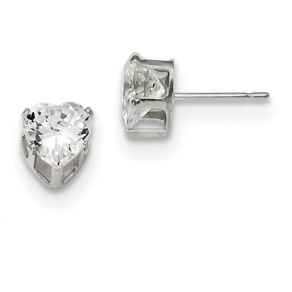 Primal Silver Sterling Silver 7mm Heart Snap Set Cubic Zirconia Stud Earrings