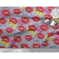 thumbnail image 2 of Soimoi Grey Silk Fabric Text,Lips & Heart Fabric Prints By Yard 42 Inch Wide, 2 of 3