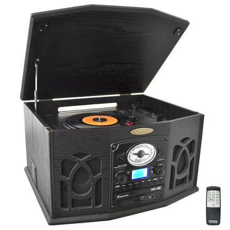 Pyle PTCDS7UIB - Vintage Classic-Style Turntable System with Built-in Speakers, AM/FM Radio, CD & Cassette Players, USB/SD Readers, Vinyl-to-MP3