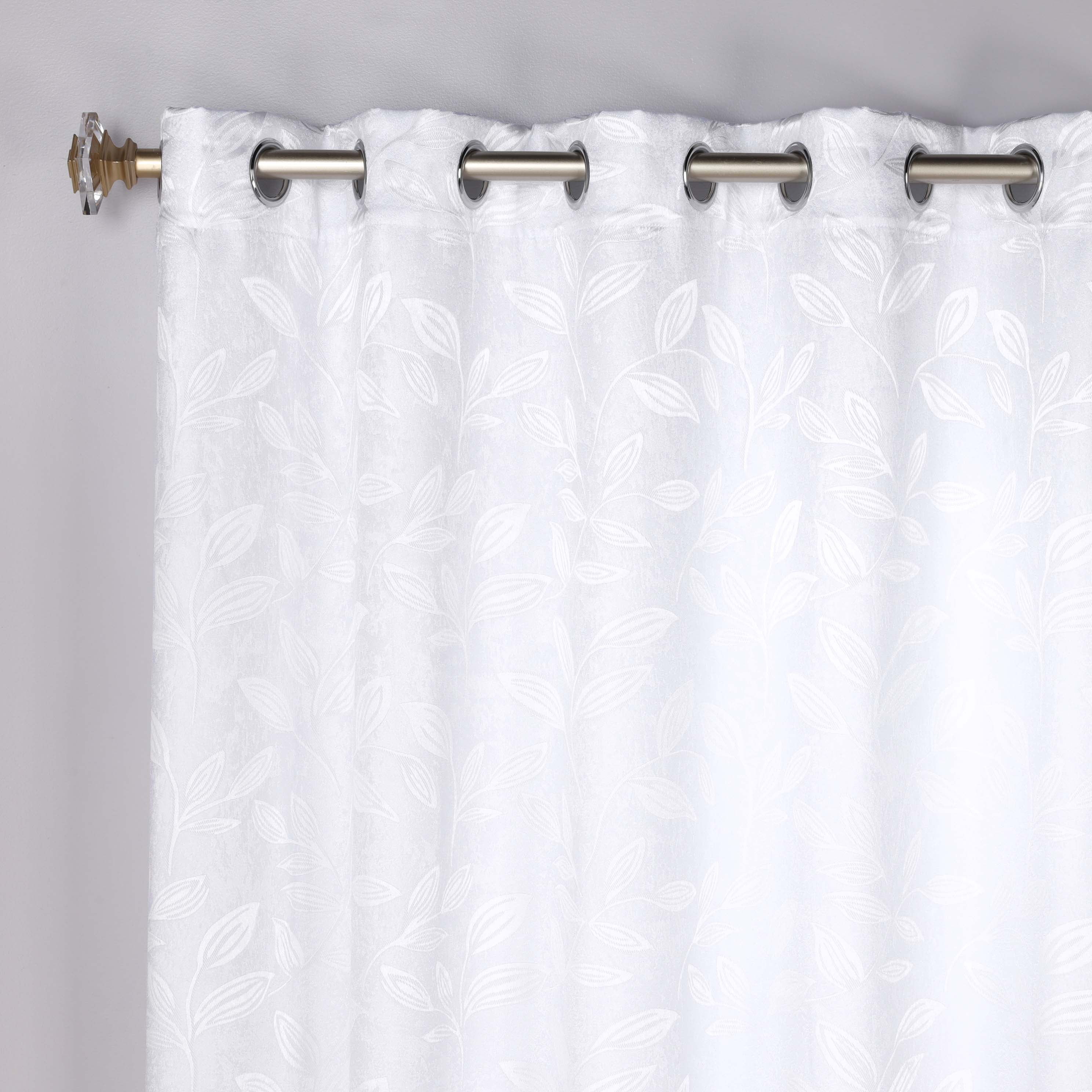 Superior Blackout Leaves Curtains Set of 2, Light Filtering Grommet Curtain Panel Set, White-White, 52"W x 108"L