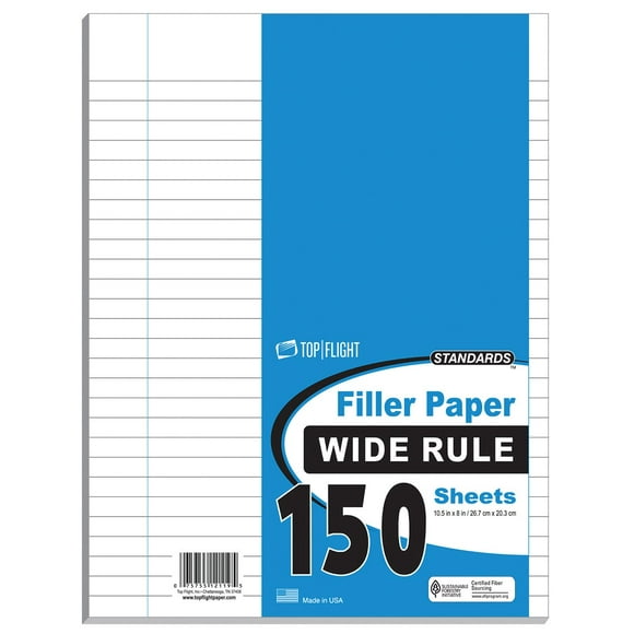 Top Flight Filler Paper 10.5 x 8 Inches Wide Rule 150 Sheets (12119)