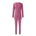 thumbnail image 6 of Riforla 2024 Women Two Piece Outfits Set Long Sleeve V Neck Slit Hem Tee Shirt High Waist Pants Tracksuit Matching Sets Women Clothing Hot Pink M, 6 of 6