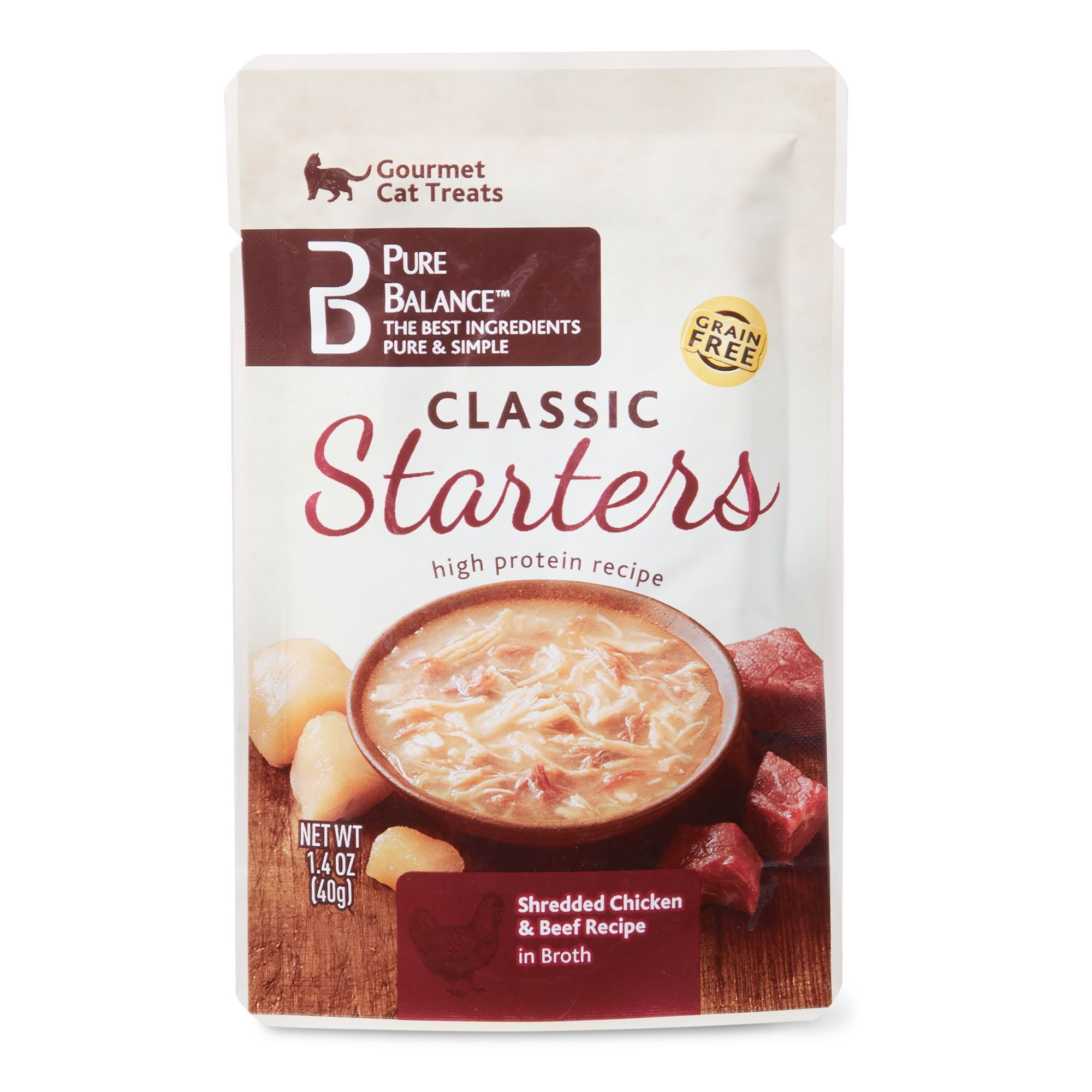 Pure Balance Classic Starters Shredded Chicken & Beef Recipe in Broth Gourmet Cat Treats, 1.4 oz