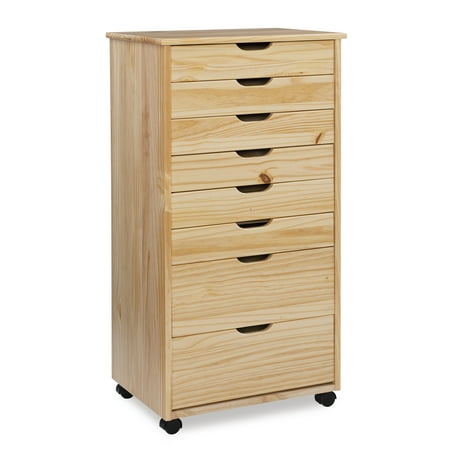 Linon Cary 8-Drawer Rolling Storage Cart, Natural