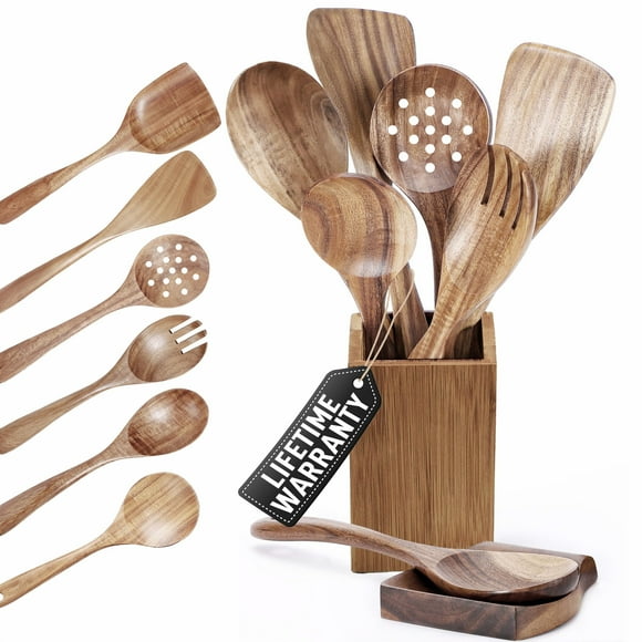 Juego de utensilios de madera STORE INDYA, 8 piezas, para cocinar, antiadherentes