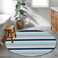 thumbnail image 4 of Grey Blue Striped Round Rug 4ft Washable Circle Entryway Rugs Non Slip Farmhouse Stripes Abstract Art Navy Blue Area Rug Indoor Floor Carpet for Bedroom Kitchen Living Room Home Office Dining Room, 4 of 8