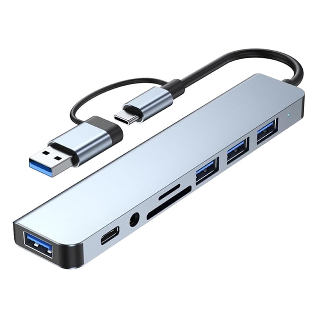 Hub tipo C con siete puertos, ocho en uno, para portátiles y tabletas, divisor de expansión USB, sencillo y fácil de transportar