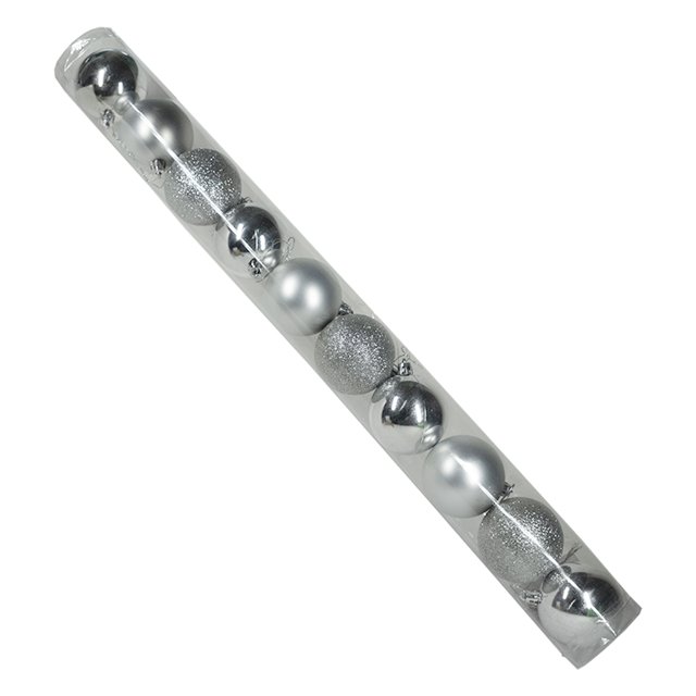 Esferas Navideñas 6 cm Tubo Con 10 Esferas Adornos Árbol Navidad Color Plata