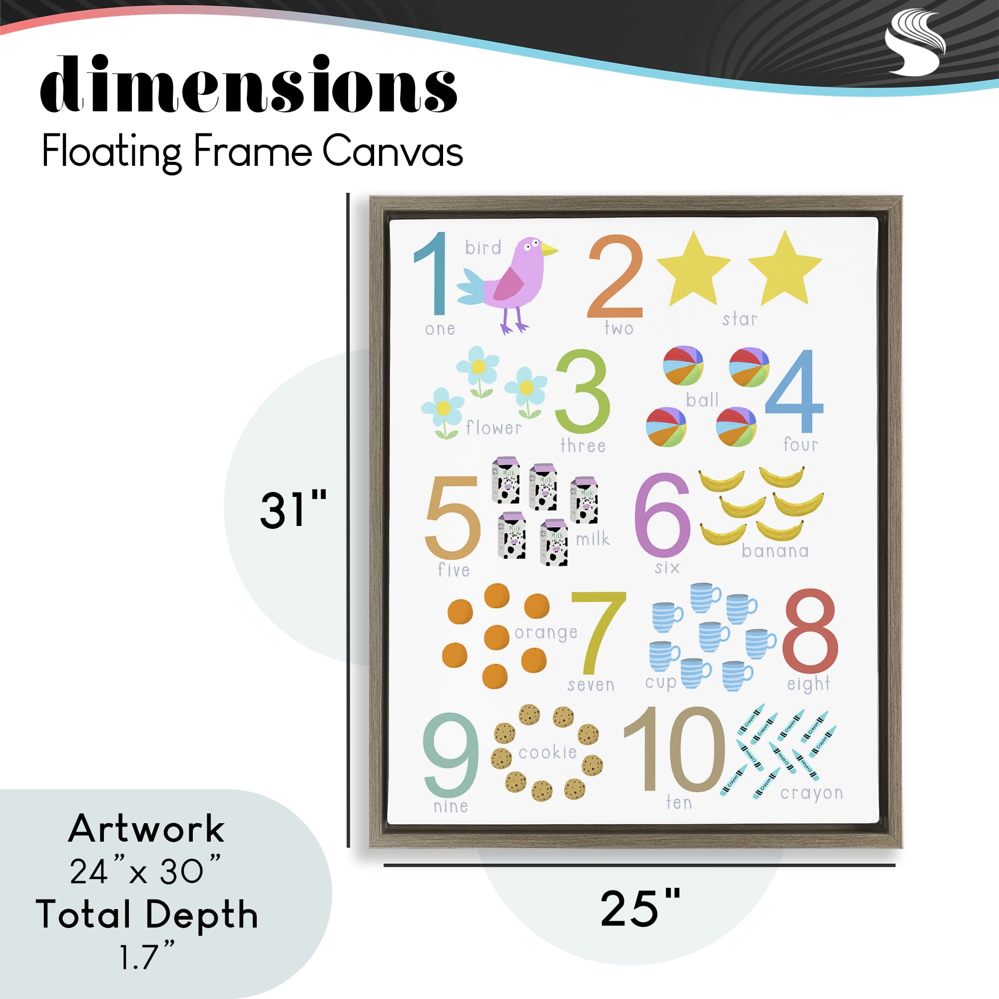 Fun Learning To Count Brown Framed Floater Canvas Wall Art, design by Carla Daly