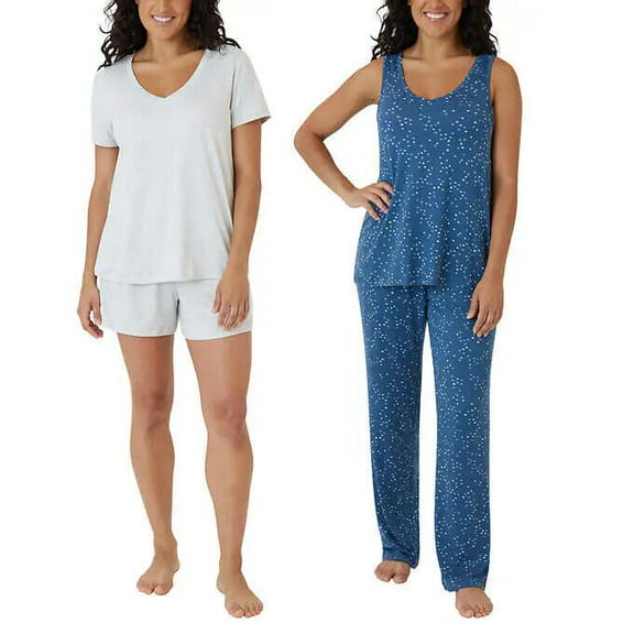 Eddie Bauer Ladies Size X-Small 4-Piece Sleep Set, Blue Stars & Gray