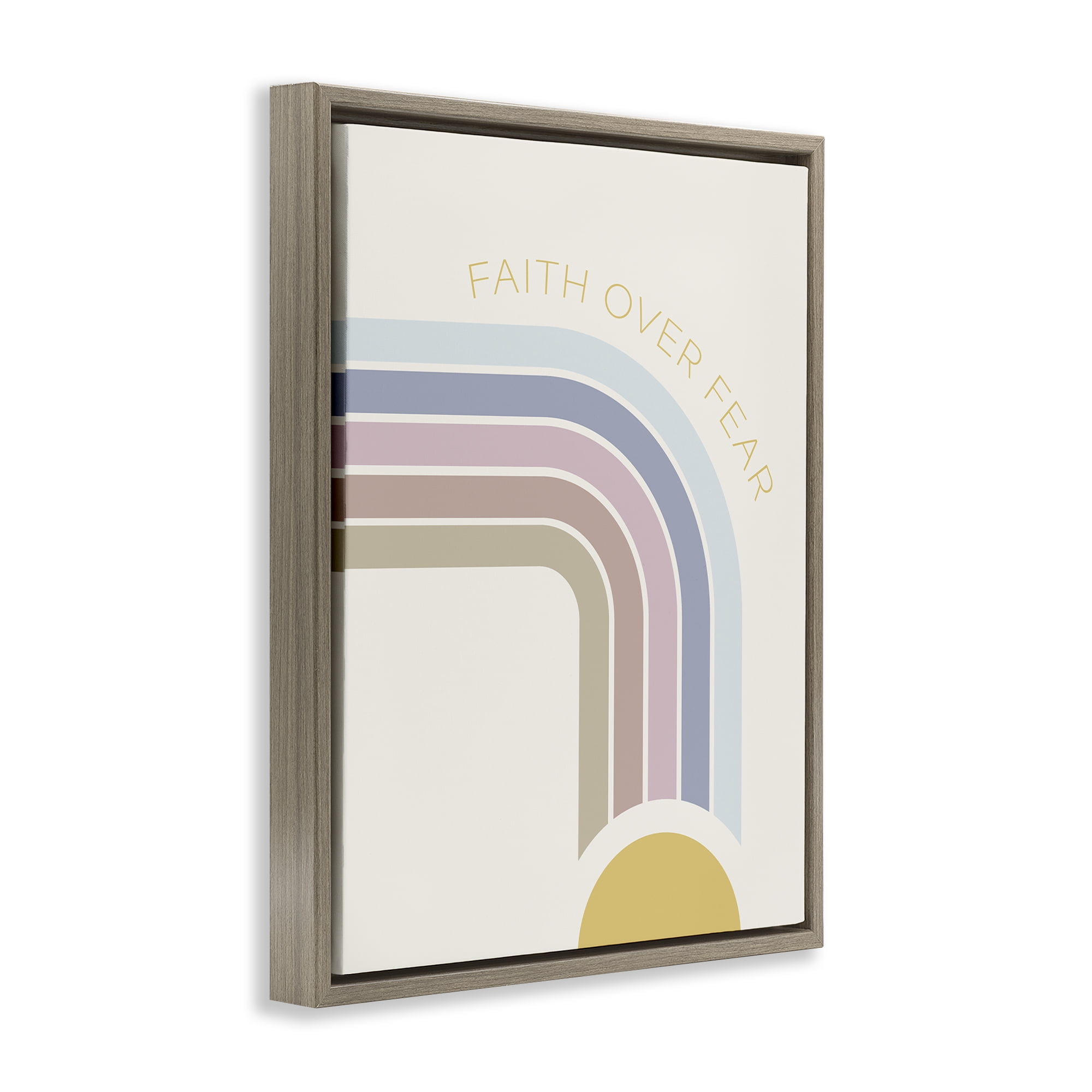 Stupell Industries Faith Over Fear Rainbow Brown Framed Floater Canvas Wall Art, design by SD Graphics Studio