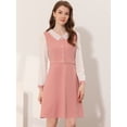 thumbnail image 2 of Vestido Midi Elegante Con color De Contraste Y Cuello En V de Manga Larga Para Mujer Rosa M, 2 of 5