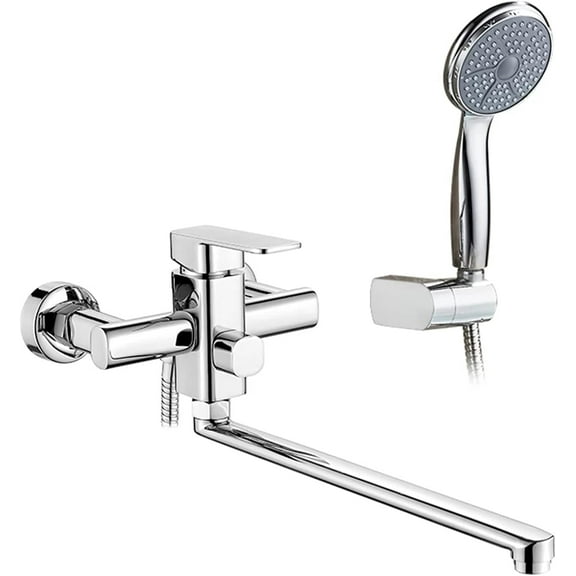 Tub Faucet with Long Outlet, Single Holder Dual Control Bath Shower Faucets Set Bathtub Faucet for Bathroom