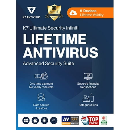 K7 Ultimate Security Infiniti Antivirus 2022 for Lifetime Validity | 5 Devices (Voucher) | Threat Protection, Internet Security, Mobile Security| laptop, PC, Mac, Phones, Tablets, iOS