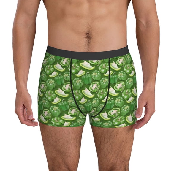 Mens Underwear Boxer Briefs - Bell Pepper green Print Comfort Breathable men's boxer briefs with Flex Waistband