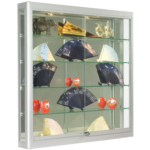 WallMounted, Silver Aluminum Glass Display Case, Illuminated, Locking