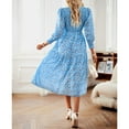 thumbnail image 3 of Women's Dresses Long Sleeve Flowy Casual Floral Maxi Dress Crew Neck Smocked Tiered Long Dress, 3 of 5
