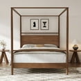 thumbnail image 2 of Euroco Wood Full Size Canopy Bed, Platform Bed with Four Posters, Walnut, 2 of 13