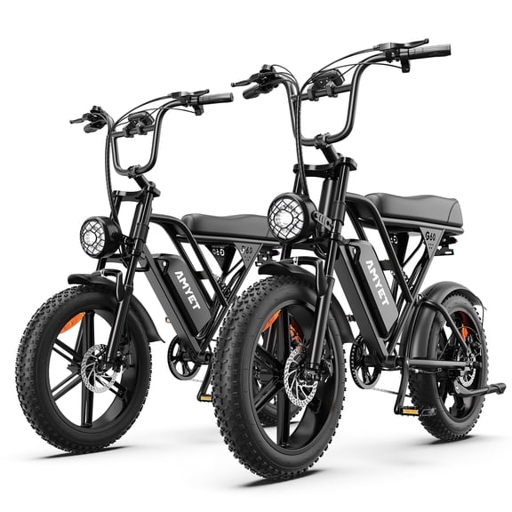 AMYET G60 Electric Bike for Adults, 20" Fat Tire E-Mountain Bicycle, Peak 1500W 48V 20AH 7-Speed Ebike UL2849, Set of 2(Black)