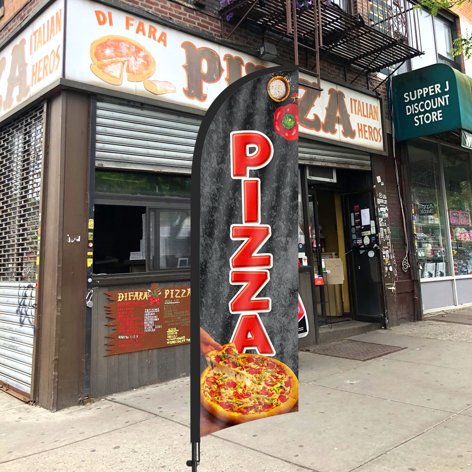 QSUM Pizza Feather Flag with Flag Pole Kit and Ground Spike, 8.2FT Pizza Windless Flag Banner Sign Business for Outdoor Advertising Sign Decoration Display