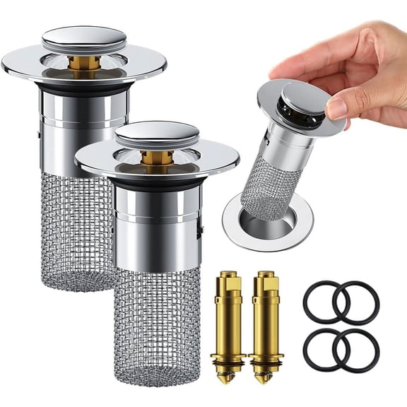 Bathroom Sink Stopper Hair Catcher, Bathroom Sink Drain Strainer, Pop Up Sink Drain Filter with Removable Stainless Steel Filter Basket Hair Catcher for US Bathroom Sink Stopper Replacement
