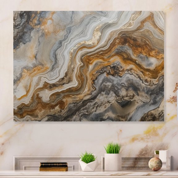 Designart "Marble Essence Gold and Grey II" Abstract Marble Metal Wall Art Prints