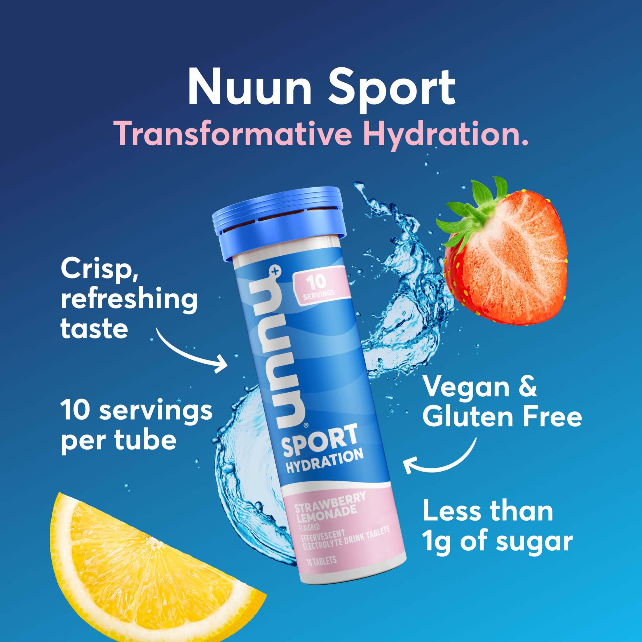 Nuun Sport Electrolytes Hydration Drink Mix Tablets, Strawberry Lemonade, 30 Servings