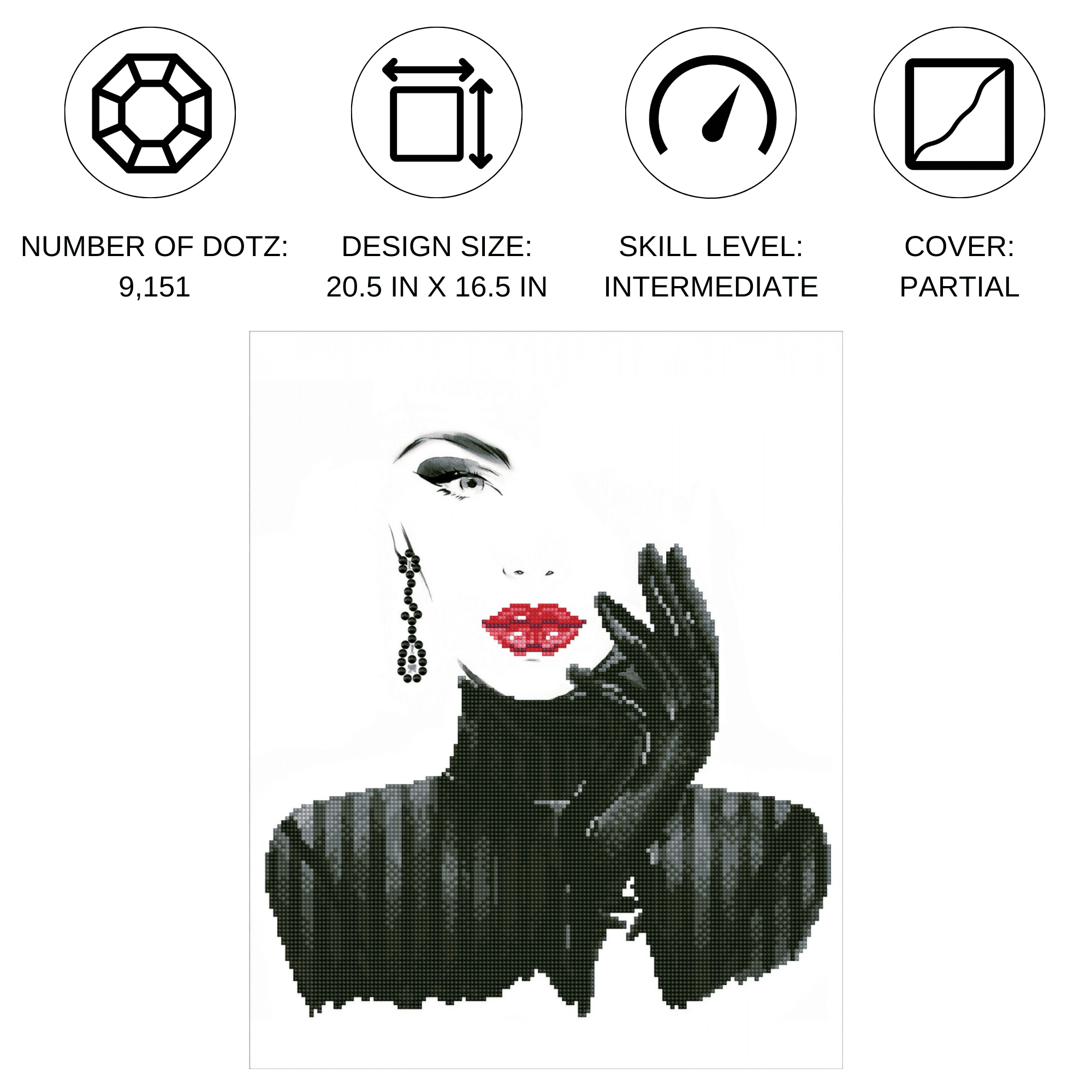 Diamond Dotz Lady in Black Diamond Painting Kits for Adults - Diamond Art Kits a Relaxing Creative Craft Kit with Dotz Gems 20.5x16.5