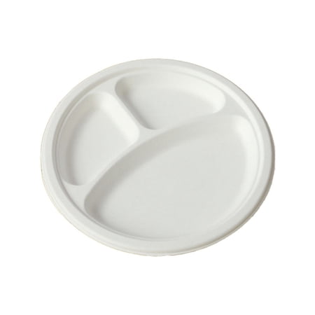BPPEG 120 Pack Compostable 3 Compartment Plates,Heavy-Duty Disposable Biodegradable Paper Plates,9 inch Eco-Friendly Sugarcane Bagasse Divided Plates for Dinner