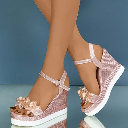 

amlbb Wedge Sandals for Women Open Toe Casual Shoes Rhinestone Comfortable Platform Wedge Sandals Shoes Sandals on Clearance