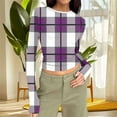 thumbnail image 2 of Women Blouses Crew Neck Solid Colors,Block Colors,Check Patterns,Stripes,Prints Long Sleeve Blouse Fashion Round Neck Casual Block Color T Shirts Pullover Daily Home Clothing Vacation,Shirt for Women, 2 of 7