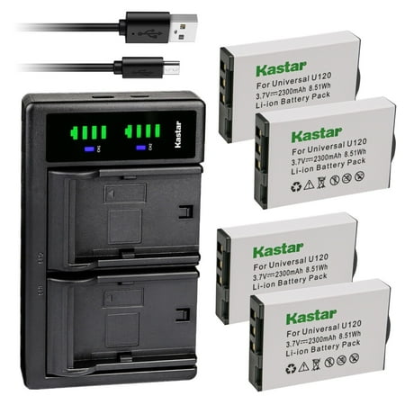 Kastar 4-Pack U120 Battery and LTD2 Charger Compatible with URC BATT-TRC1080 BTBL73386 Battery URC TRC-1080 URC TRC-820 URC MX-1400 URC MXHP-R500 URC MXHP-R700 URC HS-R100 URC RM-2 Remote Control