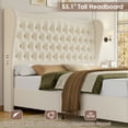 thumbnail image 2 of Homfa King Size Bed Frame, Modern Velvet Tufted Wingback Bed, Platform Bed with 55"H Upholstered Headboard, Off-White, 2 of 10