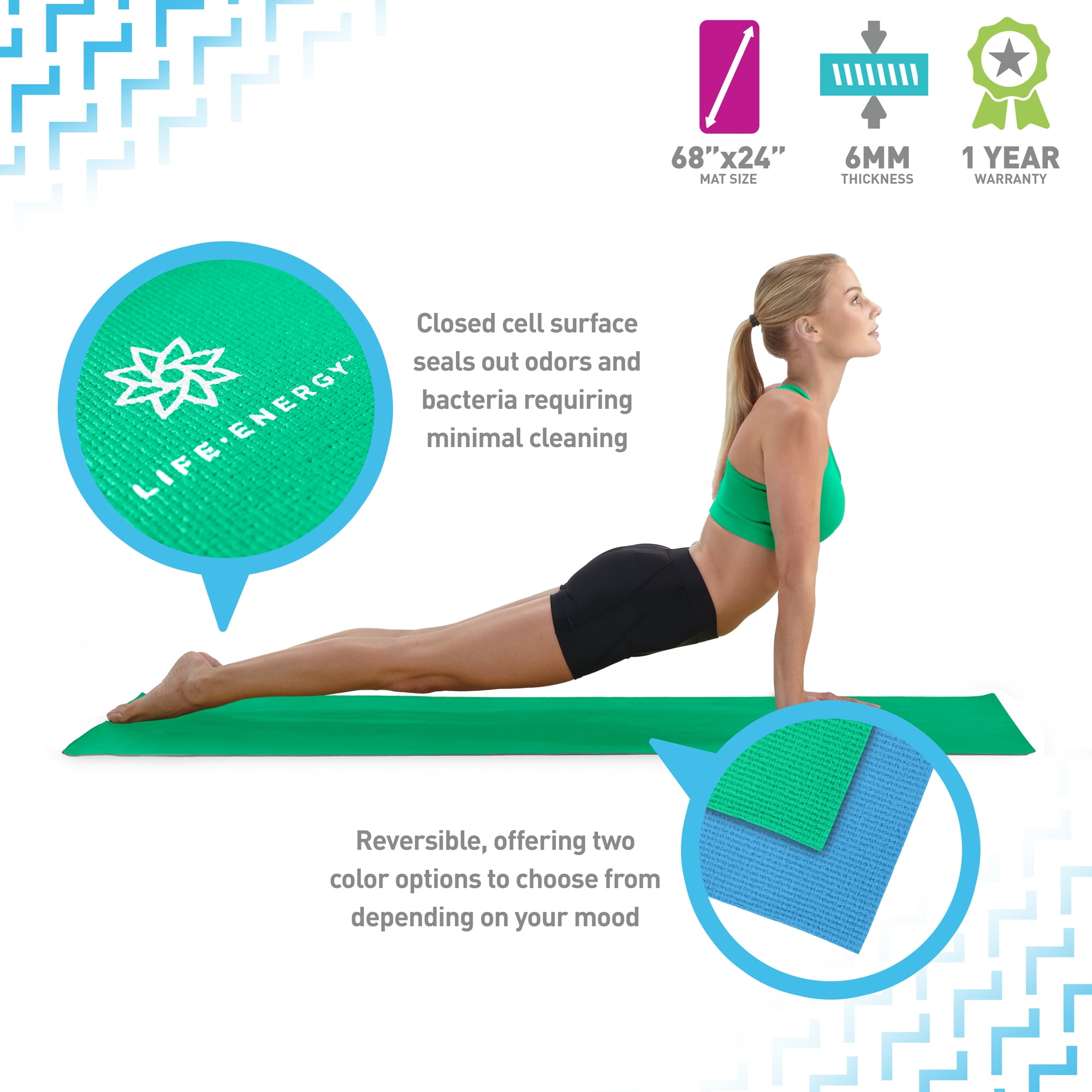 Life Energy 6mm Reversible Yoga Mat, Amethyst 