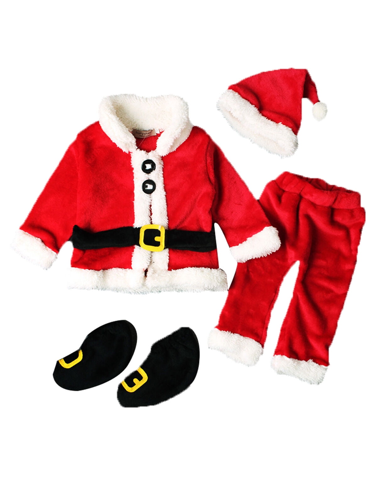 4PCS Santa Claus Cothes Kids Baby Suit Christmas Party Outfit Fancy Xmas Dress 