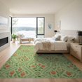 thumbnail image 3 of ODIKA 9'x12' Light Green Botanical Floral Geometric Washable Area Rug Vintage Folk Art Hexagonal Medallion Motifs With Traditional for Dining Room, Basement, Large Office, Non-Slip Chair-Friendly, 3 of 7