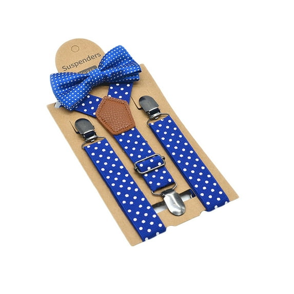Cute Kids Boys Suspender+Bow Tie Set, Dot Printed 3-Clip Strap+Bow Tie Clothes Accessories