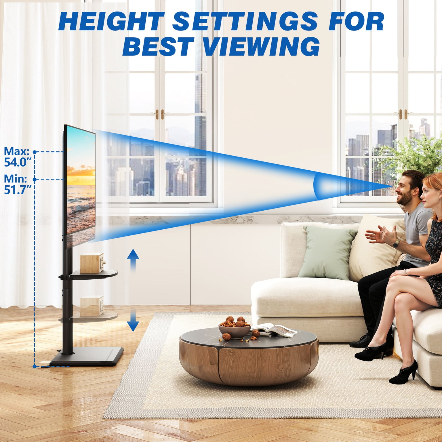 TAVR Furniture Floor Swivel TV Stand with Mount for 32-65 inch Screen, Universal Black Tall TV Stand Adjustable for Bedroom