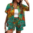 thumbnail image 2 of Youpwaven Women's 2-Piece Hawaii Vacation Set, Tropical Floral Print Short Sleeve Shirt and Shorts, Summer Beach Holiday Button Down Outfit, Casual Loose Fit Loungewear, 2 of 7