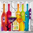 thumbnail image 1 of Whimsical Halloween Shower Curtain with Colorful Bottles & Pumpkins, 1 of 5