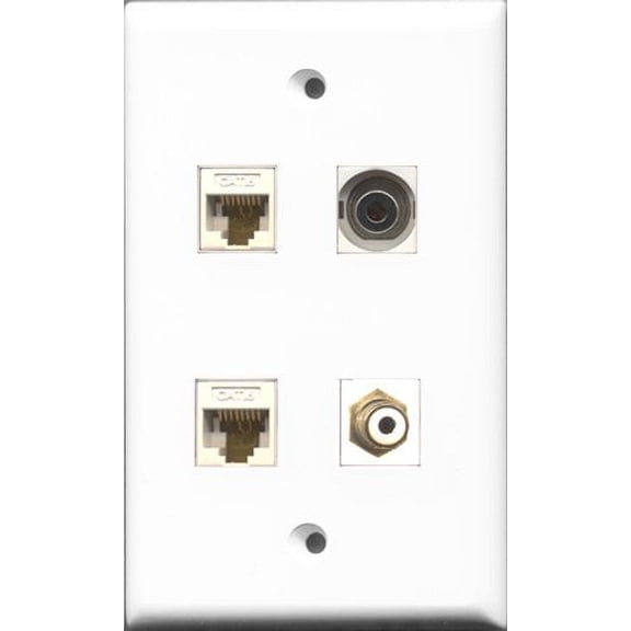 RiteAV 1 Port RCA White and 1 Port 3.5mm 2 Port Cat6 Ethernet White Wall Plate