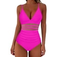 thumbnail image 3 of cocolona Womens One Piece Tummy Control Swimsuits Summer Solid Color V Neck Mesh Patchwork Bathing Suit, 3 of 6