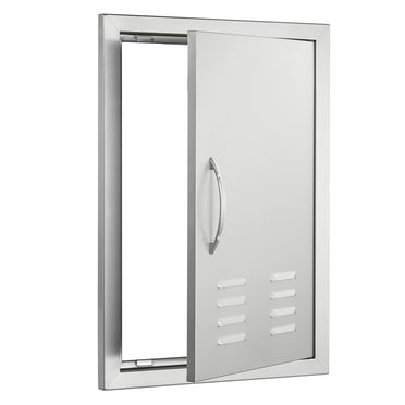 KFFKFF Barbecue Access Portal, 17W x 24H Inch Solo Exterior Kitchen Gateway, Stainless Steel Recessed Entry, Vertical Wall Passage with Grip, Ventilation and Hook, Suitable for Barbecue Island