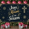 thumbnail image 2 of Gold Decor Jesus Banner Cross Pattern Religious Banner Snowflake Design Starry Pattern Christmas Banner for Christmas Celebration Church Event Religious Gathering, 2 of 8