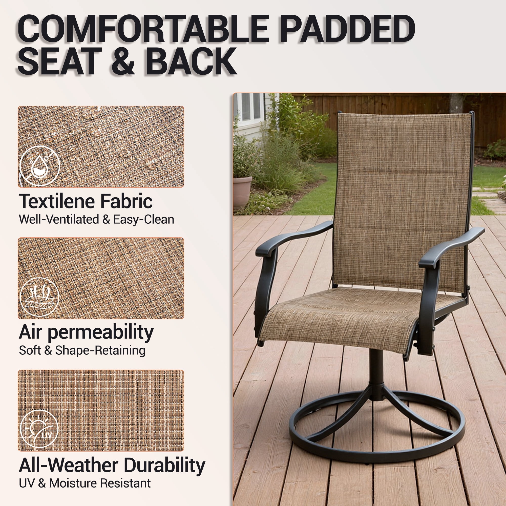 DELMANGO Patio Swivel Chairs Set of 8, Outdoor Dining Chairs High Back, All-Weather Textilene Swivel Rocker Chair for Lawn Porch Garden, Brown