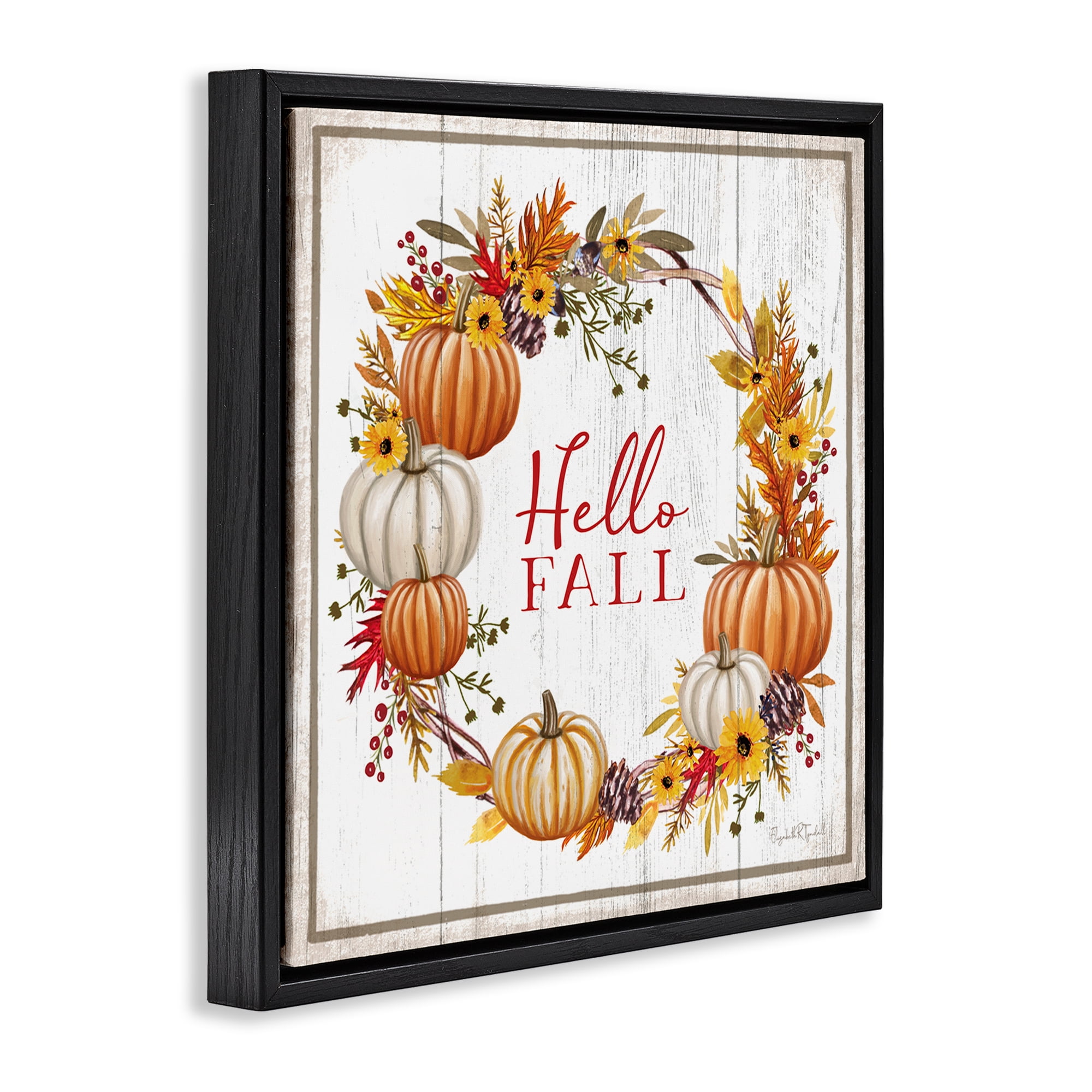 Stupell Industries Rustic Hello Fall Holiday Painting Black Floater Framed Canvas Art Prints Wall Art, 18 x 18