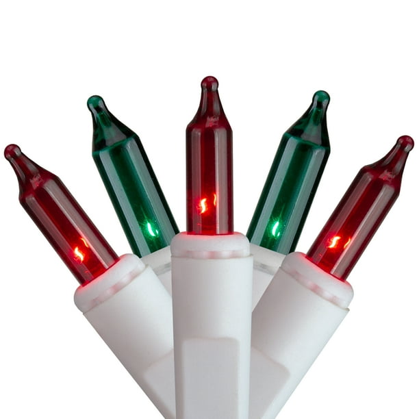 100 Red and Green Mini Icicle Christmas Lights 7 ft White Wire