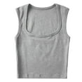 thumbnail image 3 of Glisme Tank Tops For Women Sleeveless Crop Top Seamless Square Neck Trendy Tank Top Flexible Fit Grey Top, 3 of 5