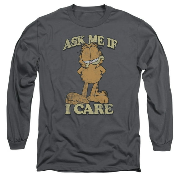 Garfield Ask Me Long Sleeve Adult 18/1 T-Shirt Charcoal