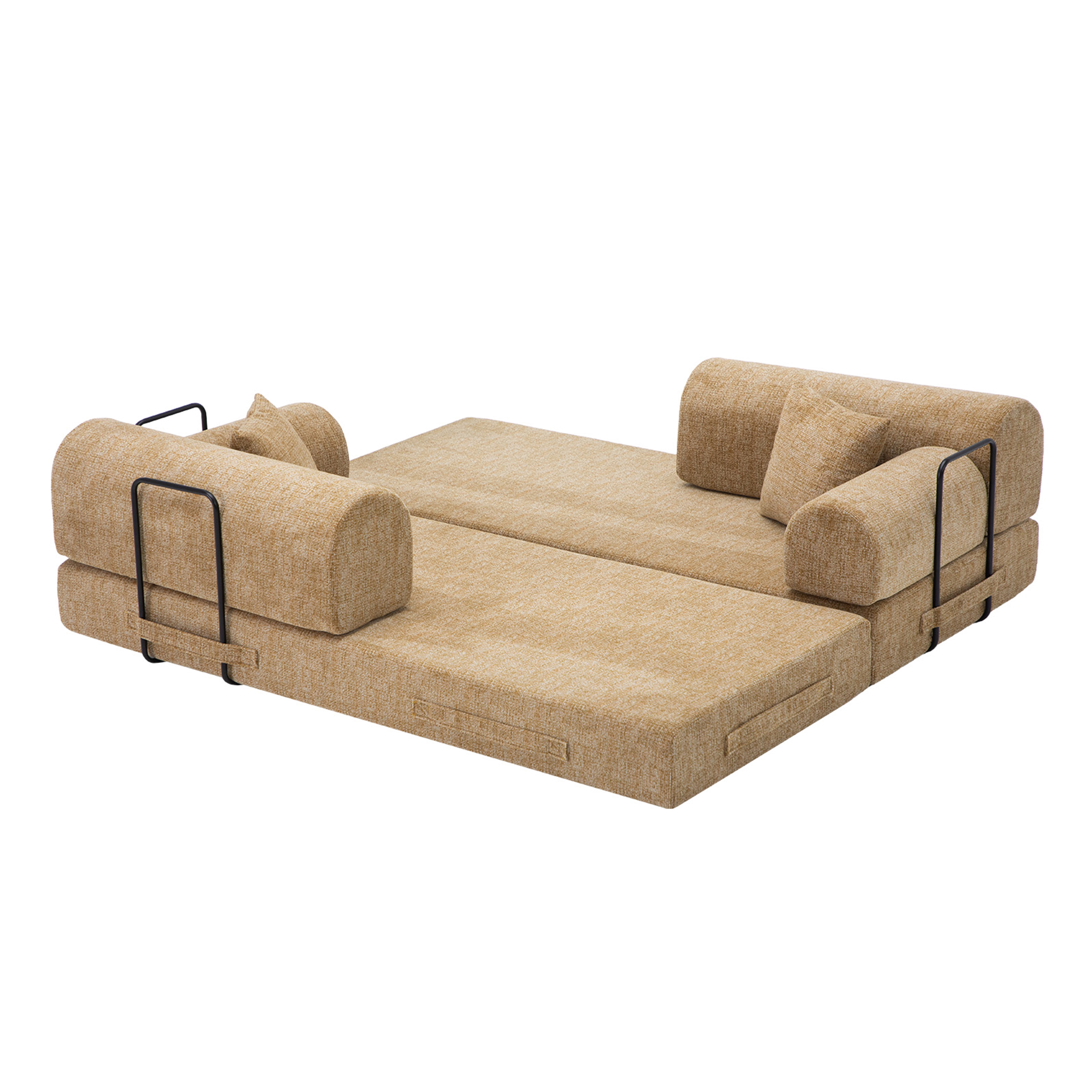 Leumius 79" Convertible Futon Sofa Bed, Boneless Couch for Living Room, Corduroy Folding Mattress Couch with Fixed-Shape Frame, Floor Sofa Lounge Couch with 2 Pillows, No Assembly,Ochre